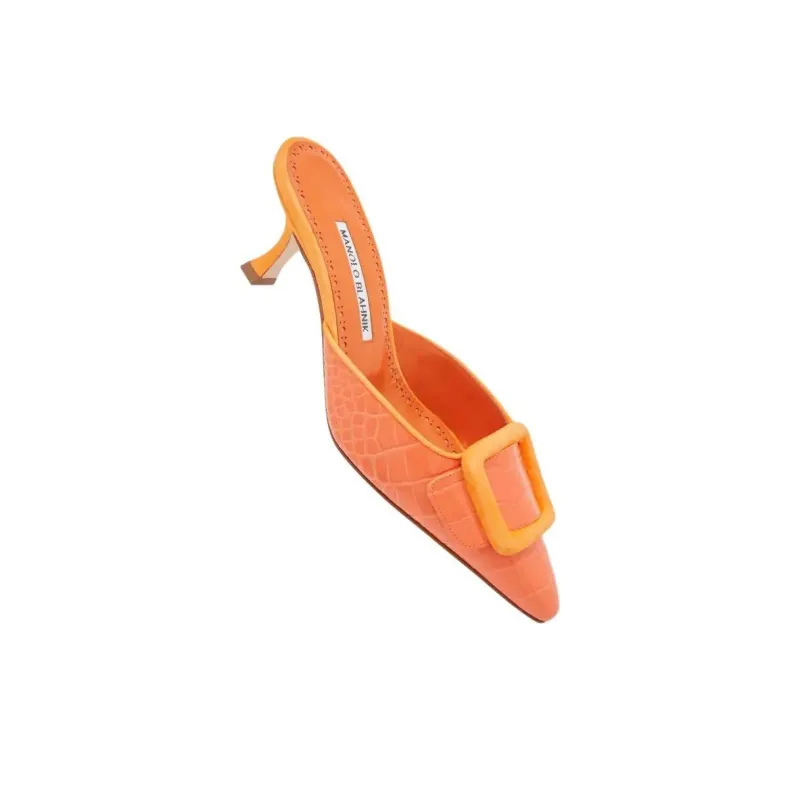 MANOLO BLAHNIK Maysalebi Closed Toe Slippers 5cm Women's Orange-3