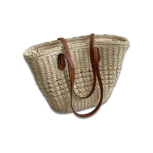 H-YXIANG Straw Woven Handbag Shoulder Bag Women's Brown/Khaki
