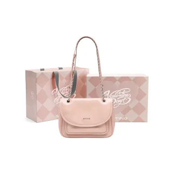 Simedin Cow Leather Small Square Bag Shoulder Bag Women's Cherry Blossom Pink/Ecru/Deep Black