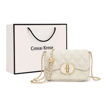 Simvay Clos Cow Leather With Synthetic Leather Chain Shoulder Bag Crossbody Bag Small Size Women's Black/Ecru