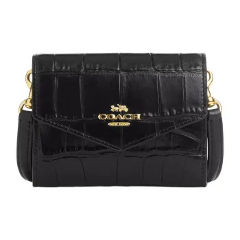 COACH Envelope Crocodile Embossed Leather Envelope Wallet Mini Women's Gold & Black