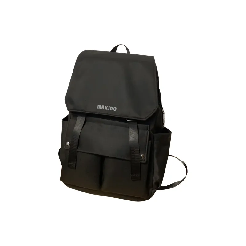 MAKINO Fabric Backpack Medium Size Unisex Black/White/Blue-1