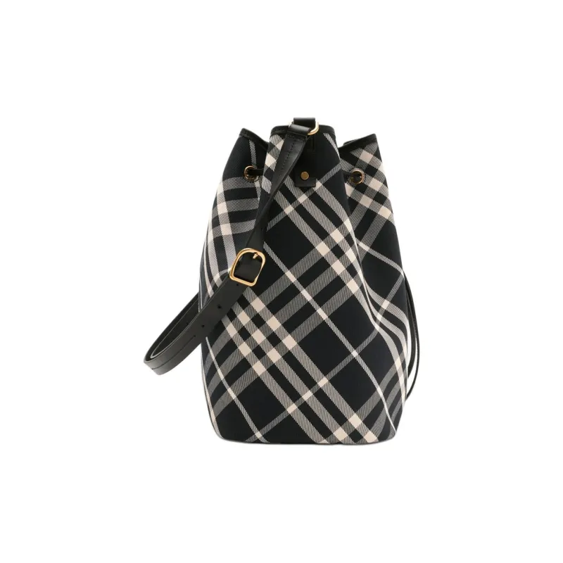 Burberry Cotton Twill Fabric Bucket Bag, Crossbody Bag, Shoulder Bag Medium Size Women's Black & Calico-1