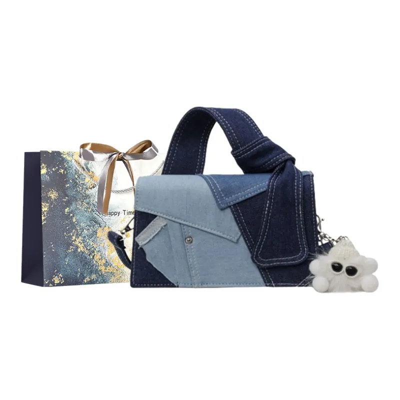 Iman's House Denim Shoulder Bag Women's Denim White/Denim Blue/Black-5