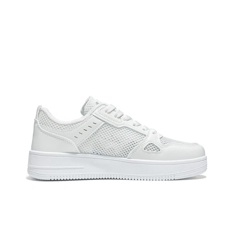 Warrior Mesh Surface White Sneakers Breathable Low Top Skateboard Shoes Men's White-1