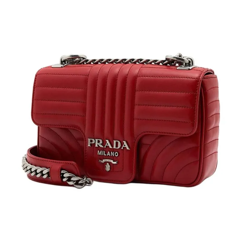 PRADA Diagramme Leather Crossbody Bag Shoulder Bag Women's Deep Red-1
