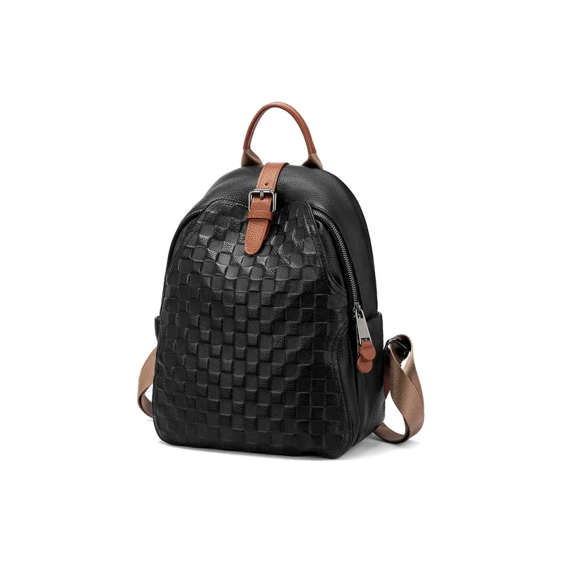 ROBERTA DI CAMERINO Cow Leather Backpack Travel Students Backpack Backpack Large Size Unisex Black/White-6