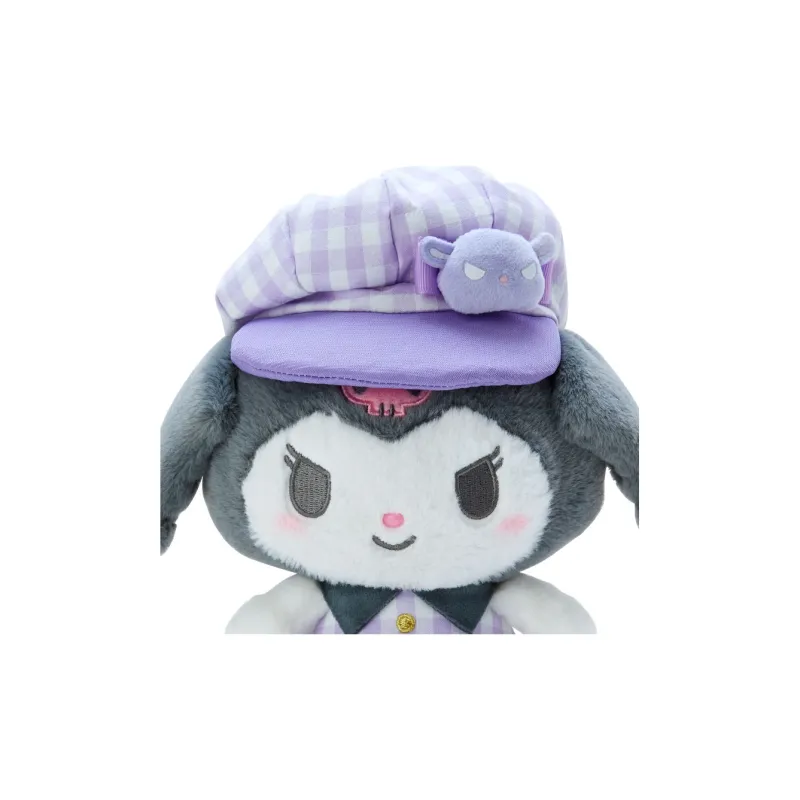 Sanrio Kuromi S Size, Multicolor Checkered Newsboy Cap Dolls Plush Doll 21cm Height-2