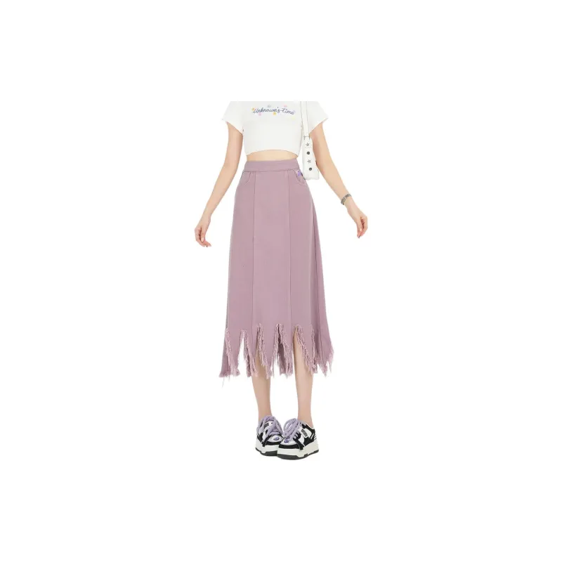 Weixi Denim Long Skirts Women's Pink-2