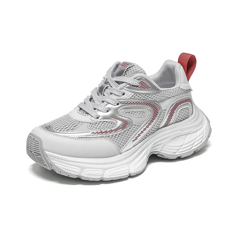 WOOS BOBO Chunky Sneakers Women's Low Top White, Silver, Red-5
