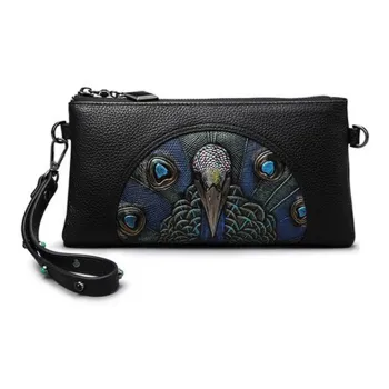 VINEY Cow Leather Shoulder Bag, Crossbody Bag, Coin Purse, Mom Bag Regular Women's Black