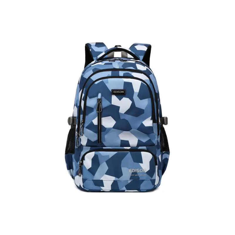 EDISON Water Repellent Oxford Fabric Casual Backpack Medium Size Men's Camouflage Black/Camouflage Blue-5