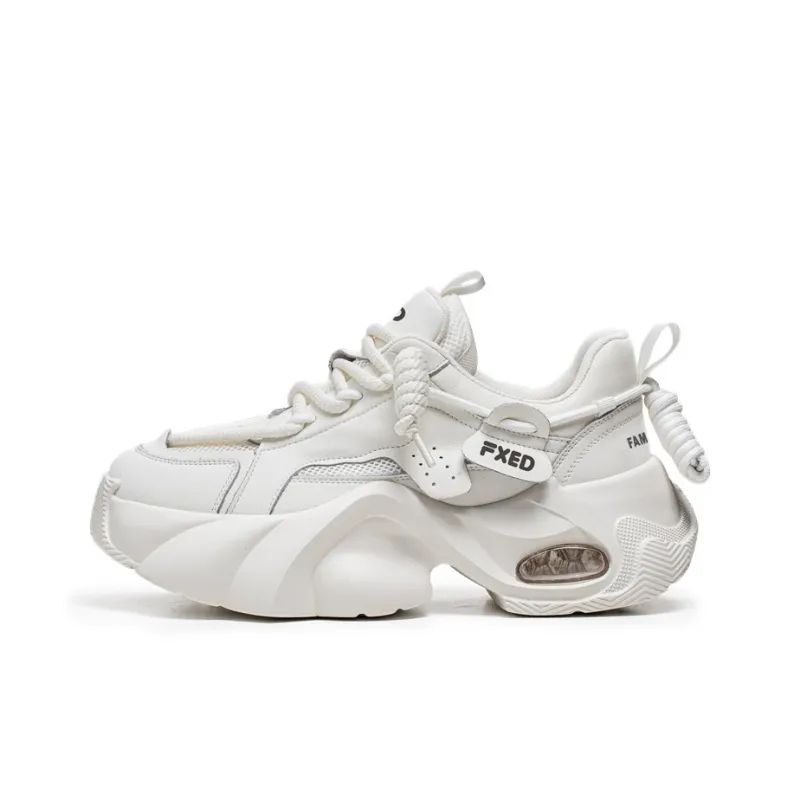 Van Ban Cushioning Anti-Slip Wear-Resistant Breathable Height Increasing Low-Top Chunky Sneakers Men's White-0