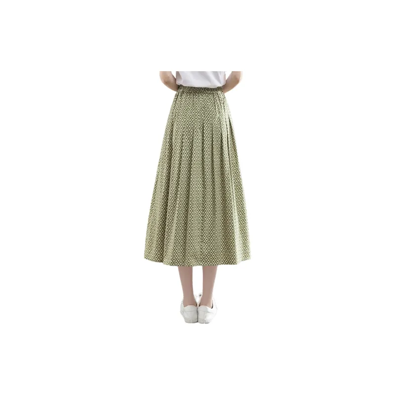 Cypress House Casual Long Skirt Women's Green Base With Beige Plaid-1
