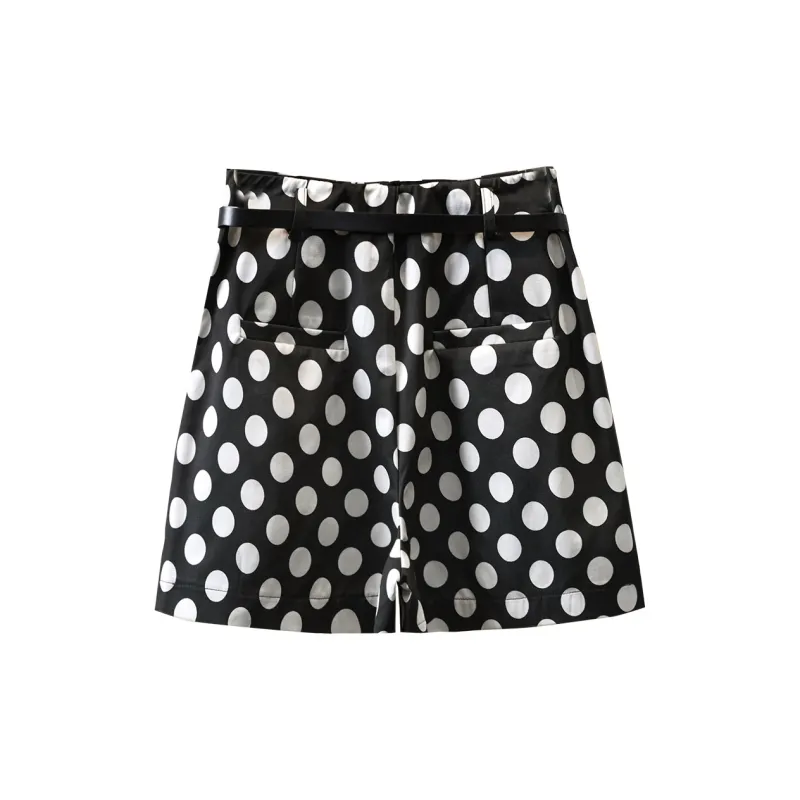 TOUCH Casual Shorts Women's Black Base With Beige Polka Dots-1