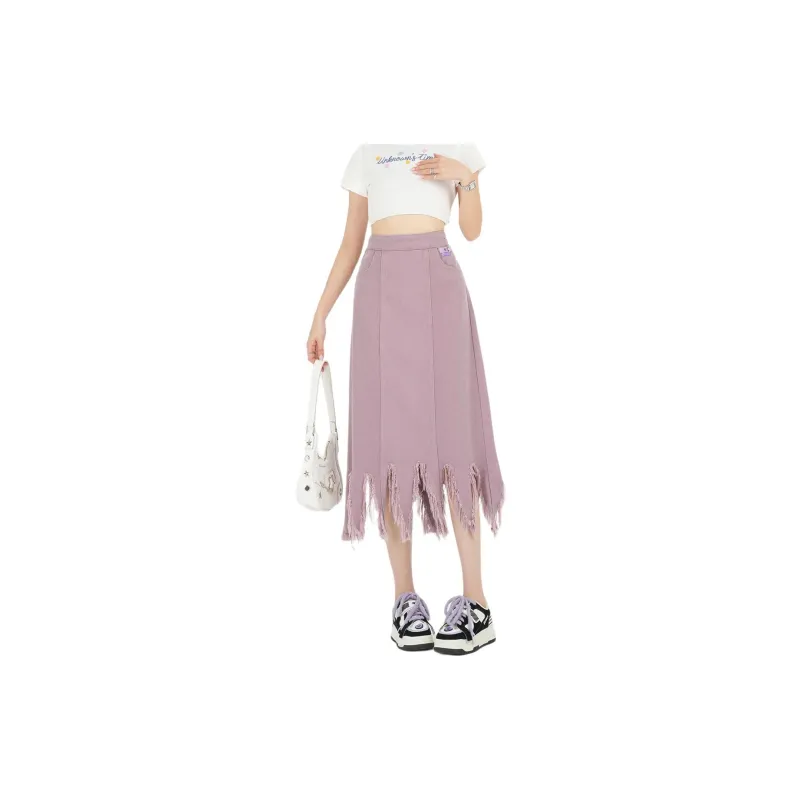 Weixi Denim Long Skirts Women's Pink-6