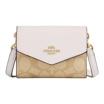 COACH Envelope Canvas With Leather Envelope Wallets Mini Women's Gold & Light Khaki Chalk