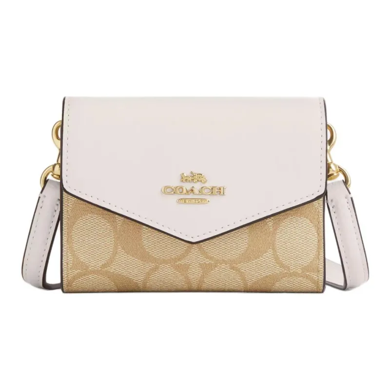 COACH Envelope Canvas With Leather Envelope Wallets Mini Women's Gold & Light Khaki Chalk-0
