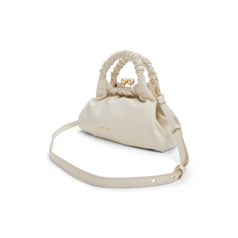 CHARLES&KEITH Polyurethane/Synthetic Leather One Shoulder Handbags Small Size Women's Beige/Chocolate-2