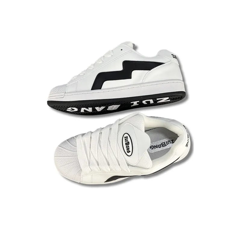 ZUIBANG Shell Shoes Durable Lightweight And Breathable Low Top Skateboard Shoes Unisex White Black-3