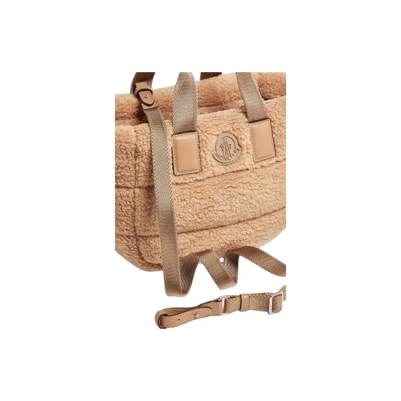 Moncler Quilting Teddy Fleece Shoulder Bag, Crossbody Bag, Handbag Mini Women's Beige & White-2