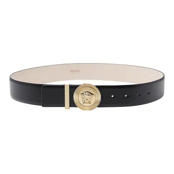 VERSACE Medusa Head Pattern Logo Smooth Buckle Calfskin Leather Belts Men's Black Width: 4cm