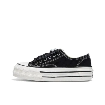 Warrior Platform White Sneakers Canvas Shoes Women's Black