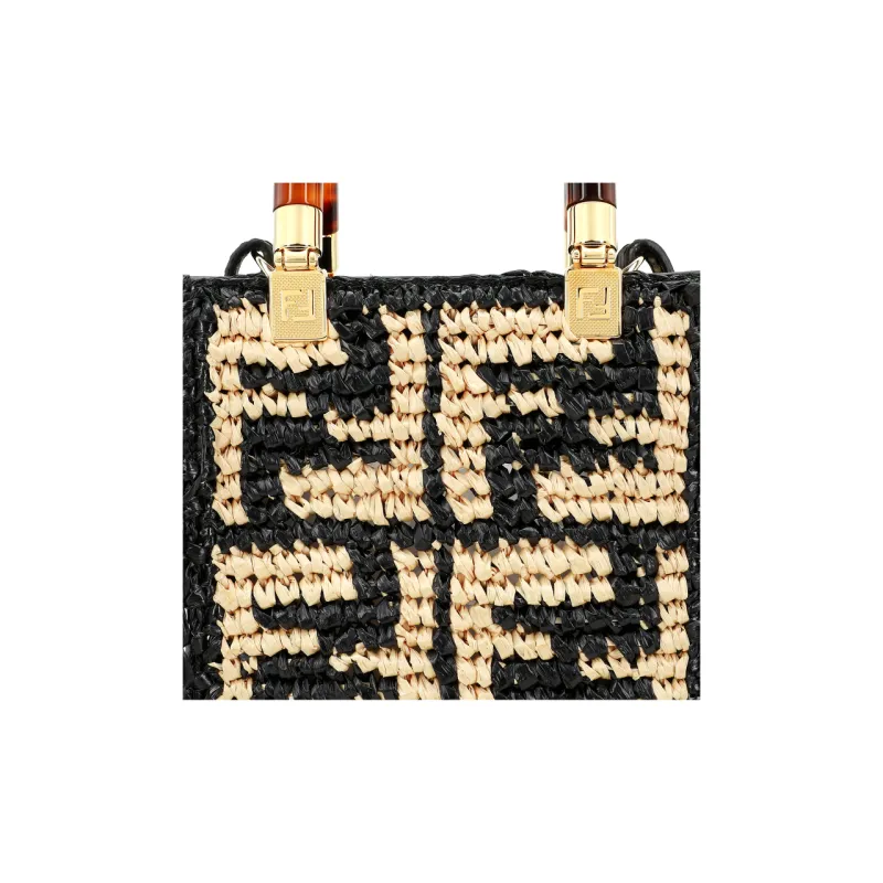 FENDI Sunshine Raffia Handbag, Shoulder Bag, Crossbody Bag Mini Women's Black-8