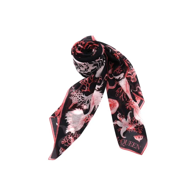 Alexander McQueen Cotton Silk Scarves Women's Black-1