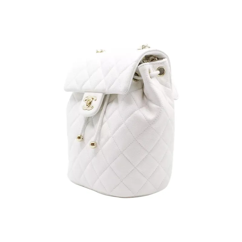 CHANEL Shiny Calfskin Backpack Women's White-1