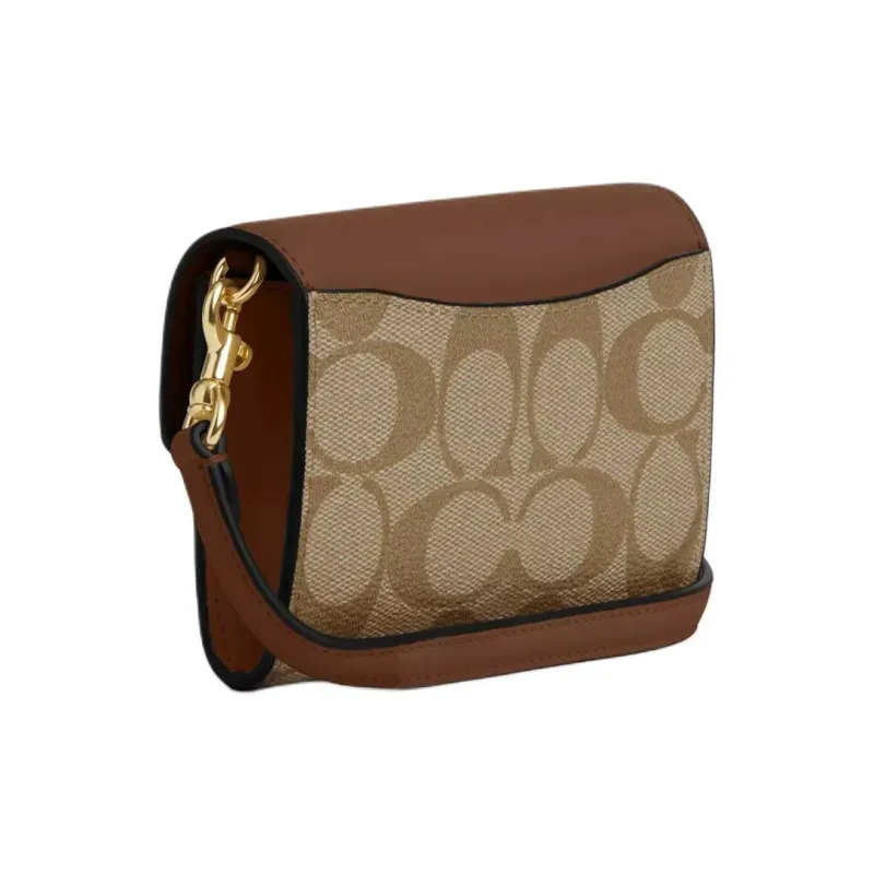 COACH Envelope Canvas Envelope Bag Wallets Mini Women's Khaki Saddle Brown-1