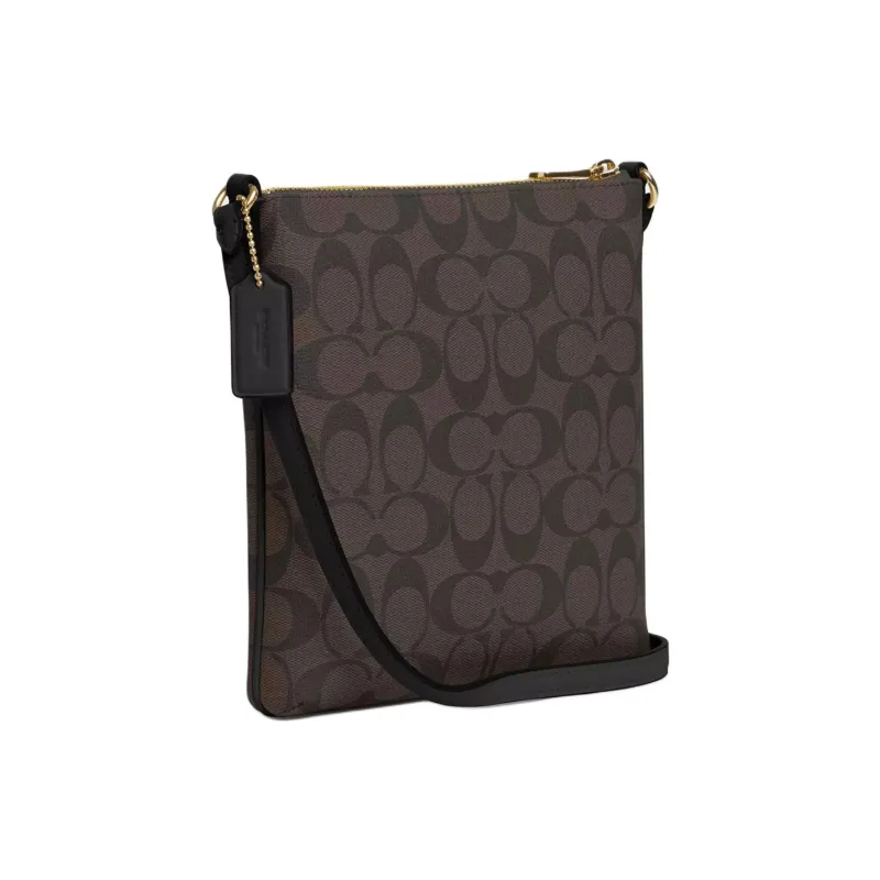 COACH Rowan Canvas With Recycled Leather Shoulder Bag, Crossbody Bag Trumpets Women's Gold & Brown Black-1
