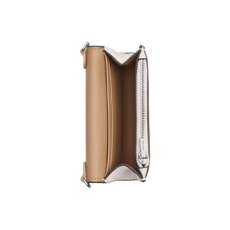 COACH Envelope Refined Pebbled Leather One Shoulder Crossbody Envelope Wallet Mini Women's Silver & Chalk-2