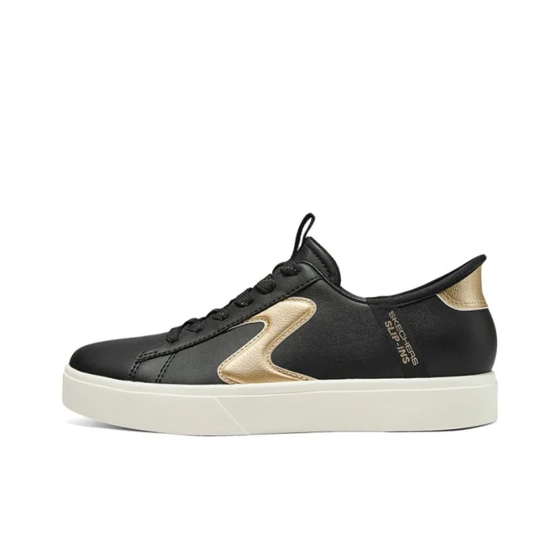 Skechers Court Classics Slip Resistant And Breathable Low Top Skateboard Shoes Women's Black Gold-0