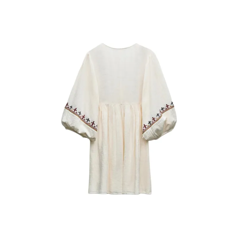 ZARA Long Sleeved Dresses Women's White-1