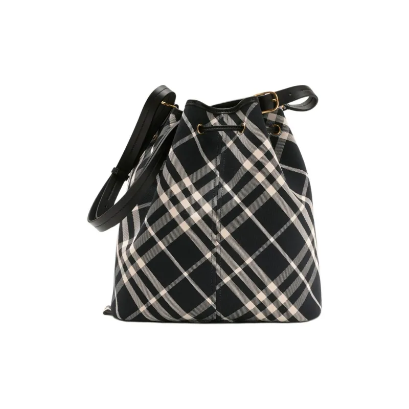 Burberry Cotton Twill Fabric Bucket Bag, Crossbody Bag, Shoulder Bag Medium Size Women's Black & Calico-2