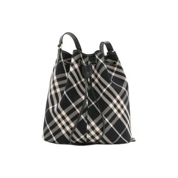 Burberry Cotton Twill Fabric Bucket Bag Crossbody Bag Shoulder Bag Medium Size Women's Black & Plain White