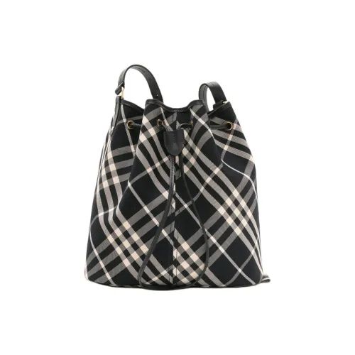 Burberry Cotton Twill Fabric Bucket Bag Crossbody Bag Shoulder Bag Medium Size Women's Black & Plain White
