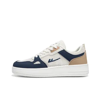 Warrior Mesh Surface White Sneakers Breathable Low-Top Skateboard Shoes Men's Beige Dark Blue