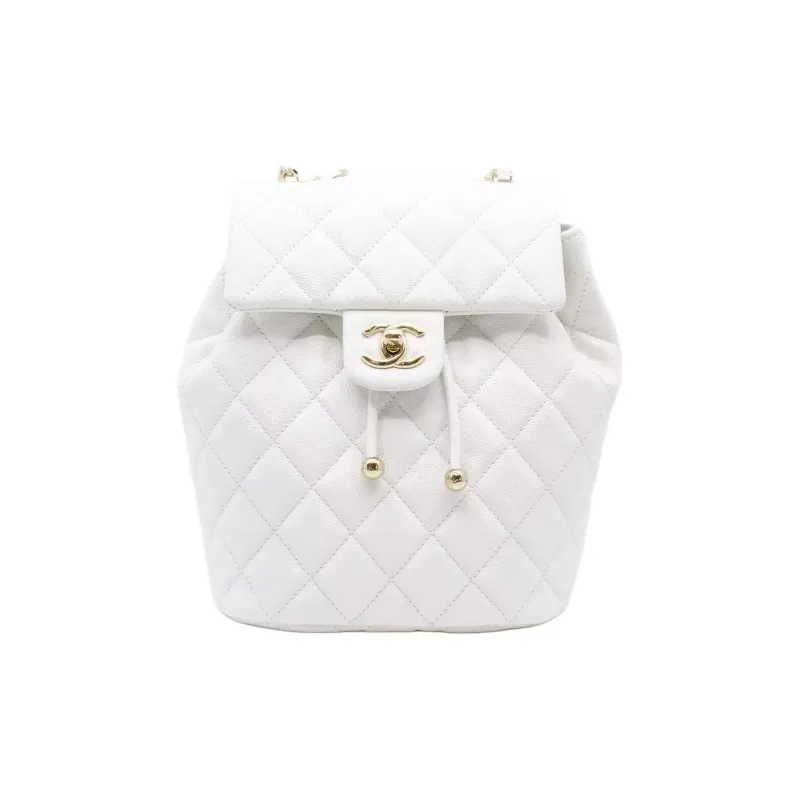 CHANEL Shiny Calfskin Backpack Women's White-0