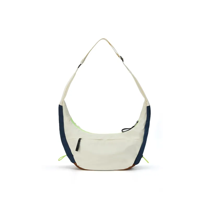 ACROSS Polyester Dumpling Bag, Shoulder Bag, Crossbody Bag, Commuter Bag, Cycling Bag Medium Size Unisex Ecru/Black-2