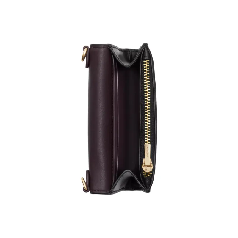 COACH Envelope Crocodile Embossed Leather Envelope Wallet Mini Women's Gold & Black-2