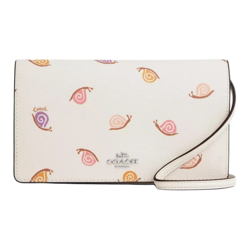 COACH Anna Coated Canvas With Smooth Leather Clutches Shoulder Bag Crossbody Bag Small Size Women's Silver & Chalk-0