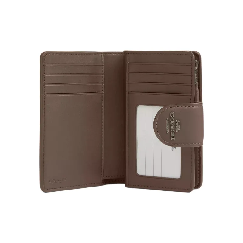 COACH Corner Zip Refined Calfskin Wallet Mini Women's Dark Stone Color-1