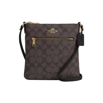 COACH Rowan Canvas With Recycled Leather Shoulder Bag, Crossbody Bag Small Size Women's Gold & Brown Black