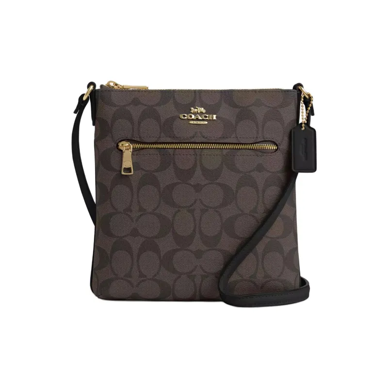 COACH Rowan Canvas With Recycled Leather Shoulder Bag, Crossbody Bag Trumpets Women's Gold & Brown Black-0