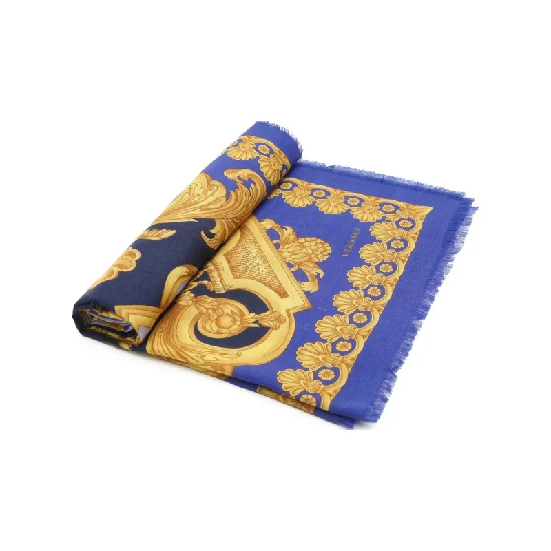 VERSACE Cashmere Knit Scarves Unisex Blue-3