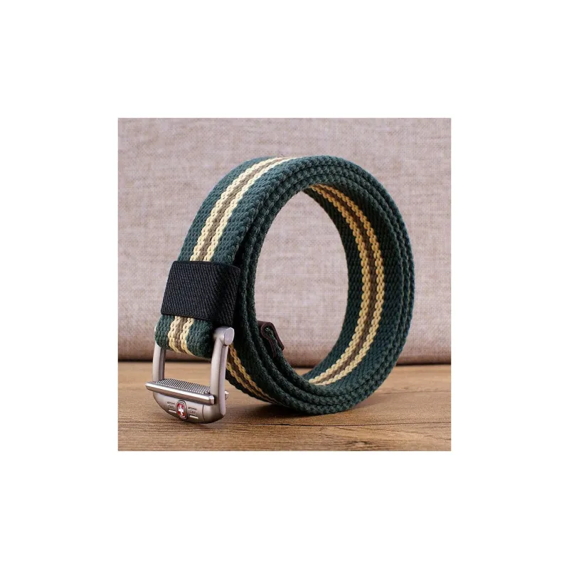 Mulinsen Stripes Multicolor Canvas Street Casual Alloy Smooth Buckle Pants Belt Fabric Belt Unisex Width  3.8cm-1