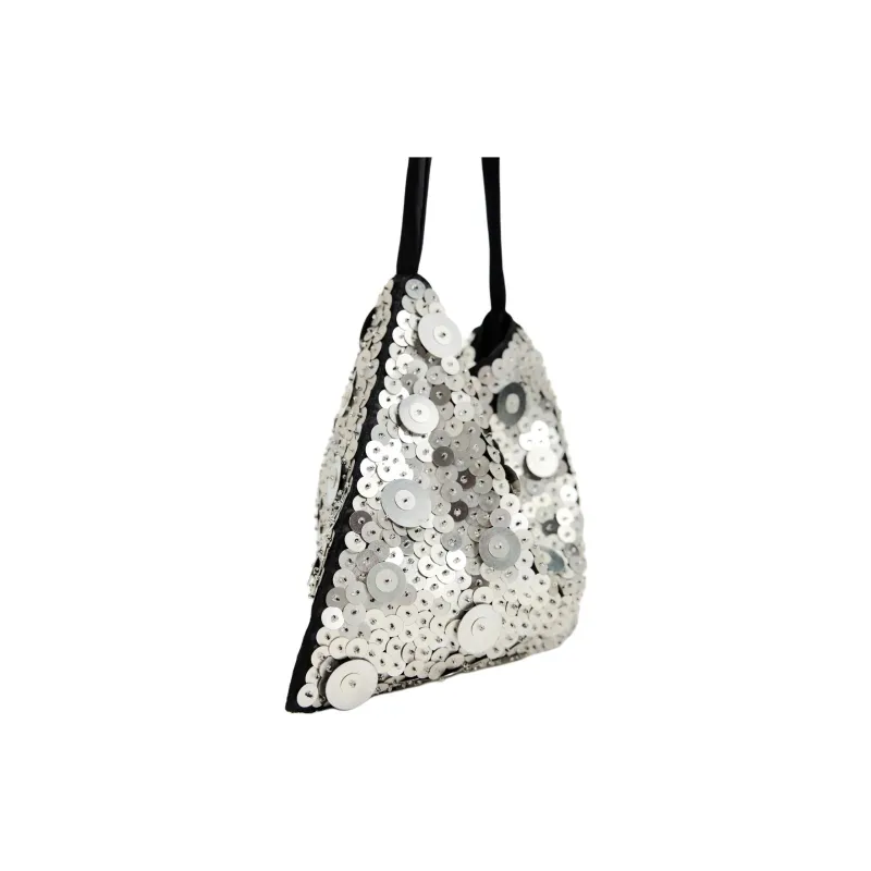 ZARA Polyester Handbag, Shoulder Bag Large Size Women's Silver-2
