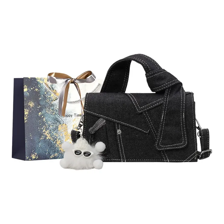 Iman's House Denim Shoulder Bag Women's Denim White/Denim Blue/Black-10